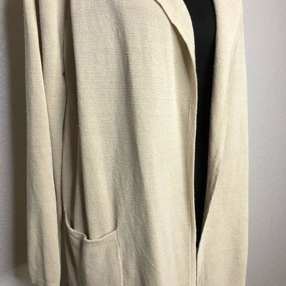 J Crew cream linen blend long open front cardigan sweater size Medium - Picture 3 of 12